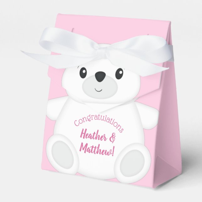 Polar Bear Baby Shower Pink Favor Box (Front Side)
