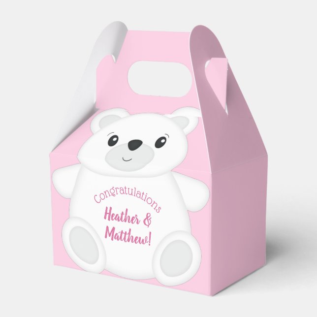 Polar Bear Baby Shower Pink Favor Box (Front Side)