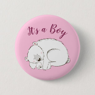 Polar Bear Baby Shower Pink It's a Boy 2 Inch Round Button