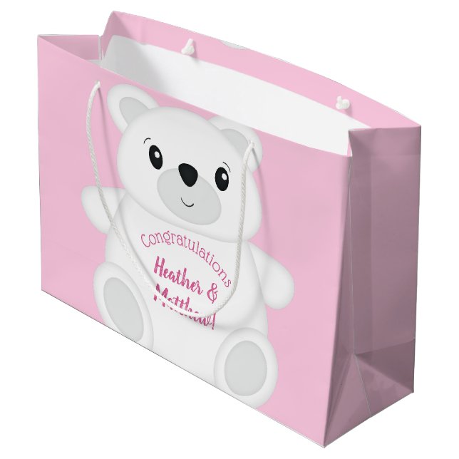 Polar Bear Baby Shower Pink Large Gift Bag (Back Angled)
