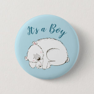 Polar Bear Baby Shower Winter Blue Boy 2 Inch Round Button