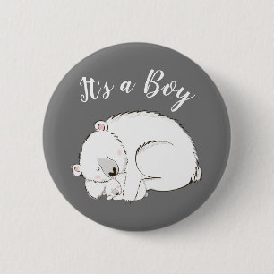 Polar Bear Baby Shower Winter Grey Gender Neutral 2 Inch Round Button