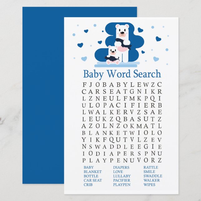 Polar bear Baby Shower Word Search Game (Front/Back)