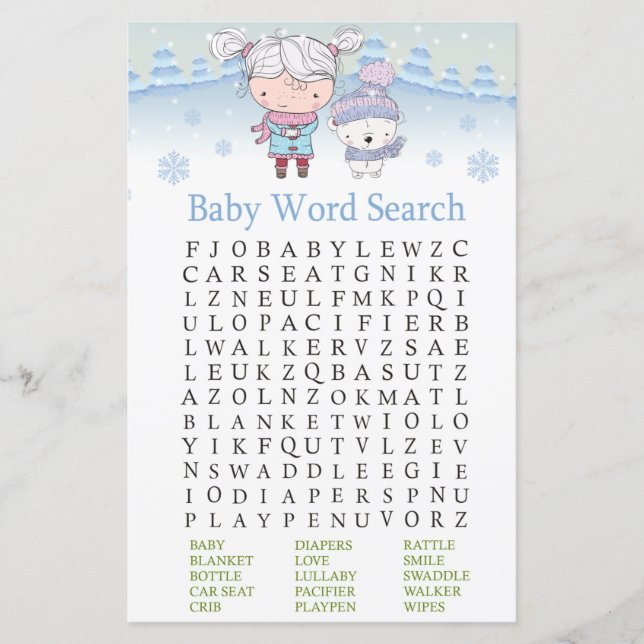polar bear Baby Shower Word Search Game (Front)