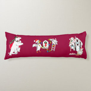 Polar Bear Beaver and Puffin Whimsical Christmas Body Pillow