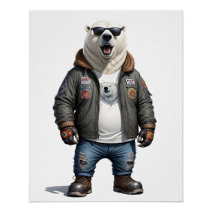 Polar Bear Biker Rebel Leather Jacket Cool Urban Poster