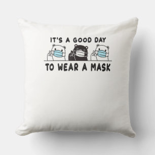 Polar Bear Black Bear Wearing Face Mask Cute Funny Throw Pillow