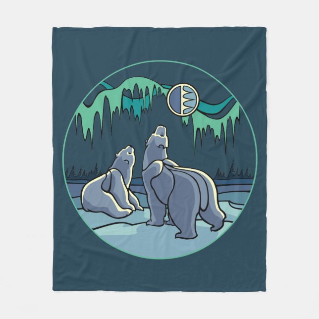 Polar Bear Blanket Northern Lights Bear Blankets (Front)