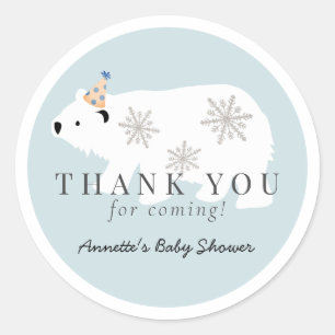 Polar Bear Blue Boy Baby Shower Thank You Classic Round Sticker