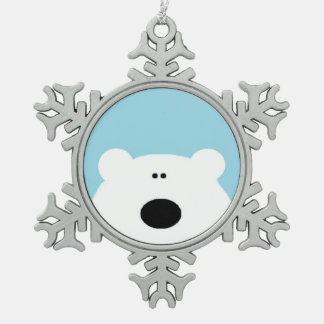 Polar Bear Blue Snowflake Pewter Christmas Ornament