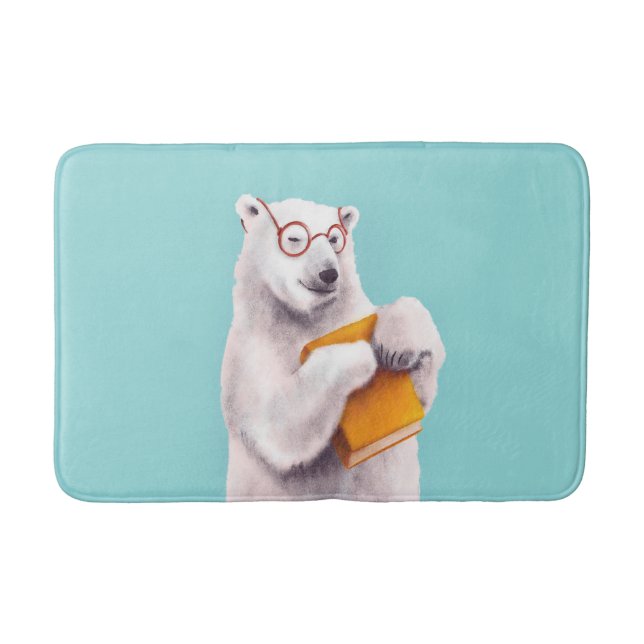 Polar Bear Book Lover Nerdy Bath Mat (Front)