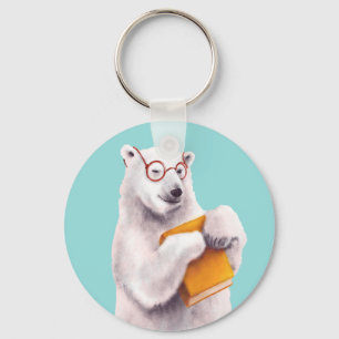 Polar Bear Book Lover Nerdy Keychain