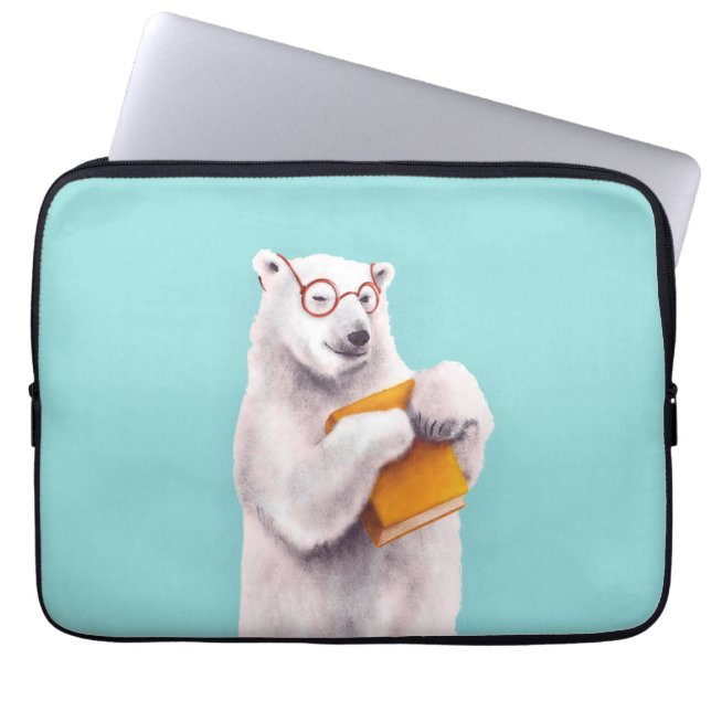 Polar Bear Book Lover Nerdy Laptop Sleeve (Front)