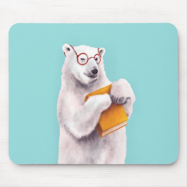 Polar Bear Book Lover Nerdy Mouse Pad (Front)