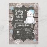 Polar Bear Boy Baby Shower Invitation I Blue<br><div class="desc">Check out these adorable blue polar bear invitations. This cute winter themed invitation features a cute polar bear illustration with a blue winter hat. The invitation is designed with a wood and chalkboard background and snowflakes creating a cozy rustic feel. Personalize your invitation with the guest of honours name and...</div>