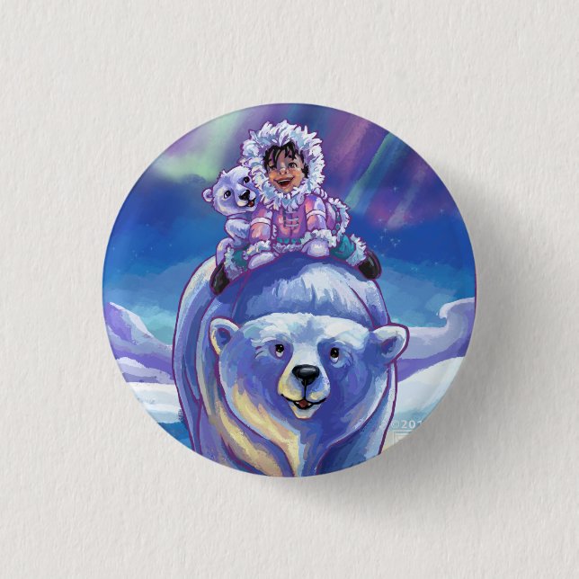 Polar Bear Bus 1 Inch Round Button (Front)