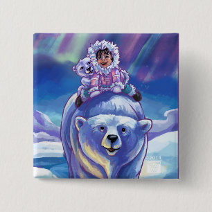 Polar Bear Bus 2 Inch Square Button
