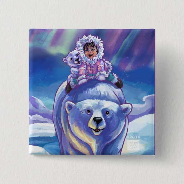 Polar Bear Bus 2 Inch Square Button (Front)