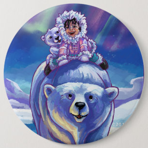 Polar Bear Bus 6 Inch Round Button