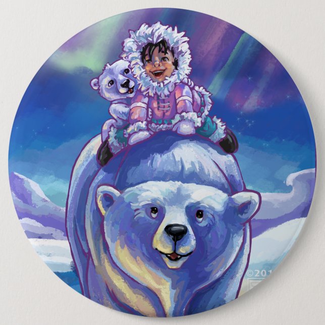 Polar Bear Bus 6 Inch Round Button (Front)