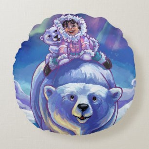 Polar Bear Bus Paintings Round Pillow