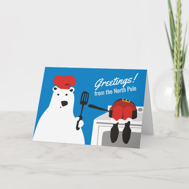 polar bear chef cooking santa Christmas humor Holiday Card (Front)