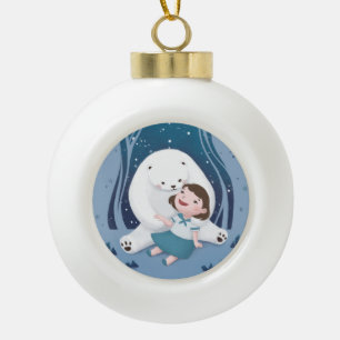 Polar Bear & Child Illustration Ceramic Ball Christmas Ornament