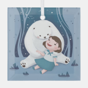 Polar Bear & Child Illustration Glass Ornament