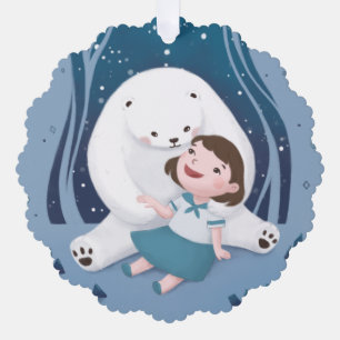Polar Bear & Child Illustration Ornament Card