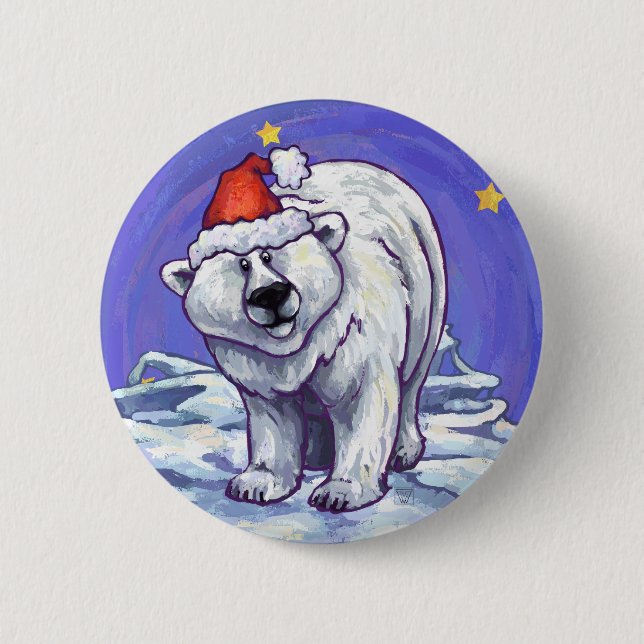 Polar Bear Christmas 2 Inch Round Button (Front)