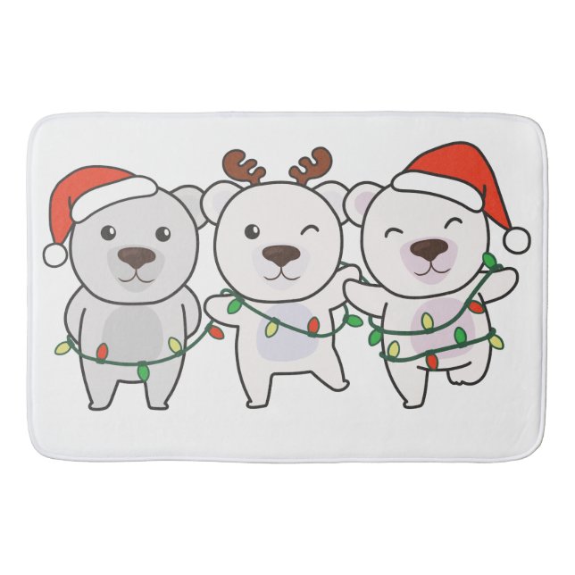 Polar Bear Christmas Animals Cute Polar Bear Bath Mat (Front)