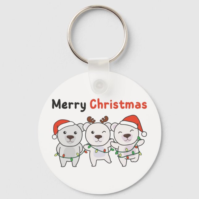 Polar Bear Christmas Animals Polar Bears Merry Key Keychain (Front)