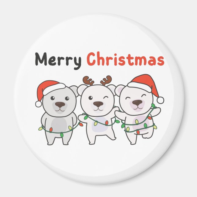 Polar Bear Christmas Animals Polar Bears Merry Magnet (Front)