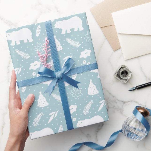 Polar Bear Christmas Foliage Wrapping Paper (Gifting)