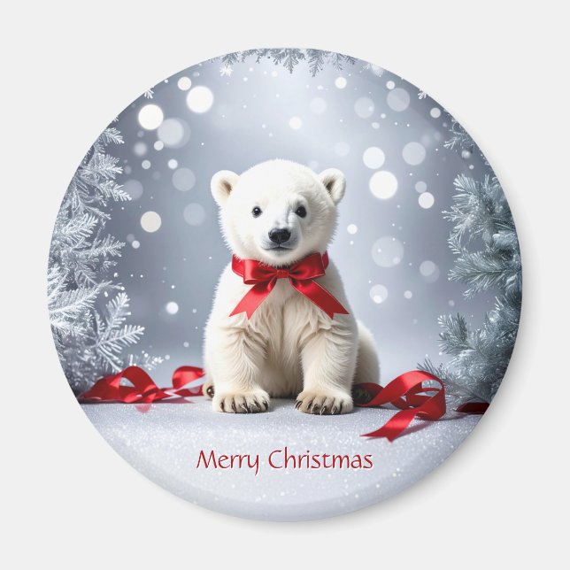 Polar Bear Christmas Holiday Magnet (Front)