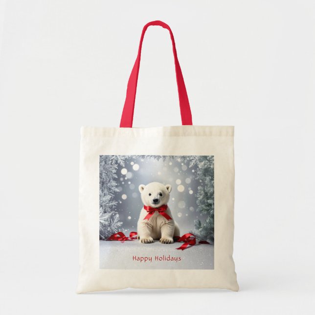 Polar Bear Christmas Holiday Tote Bag (Front)