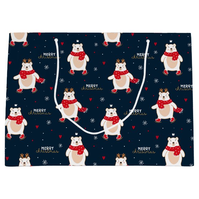 Polar Bear Christmas Large Gift Bag (Front)
