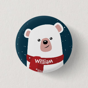 Polar Bear Christmas New Year's Personalized 1 Inch Round Button