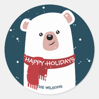Polar Bear Christmas New Year's Personalized Classic Round Sticker