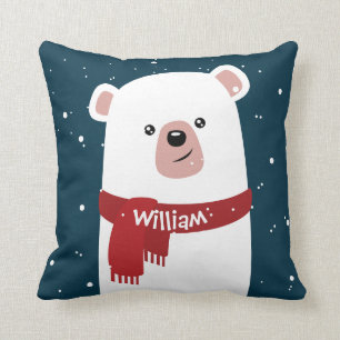 Polar Bear Christmas New Year's Personalized Throw Pillow