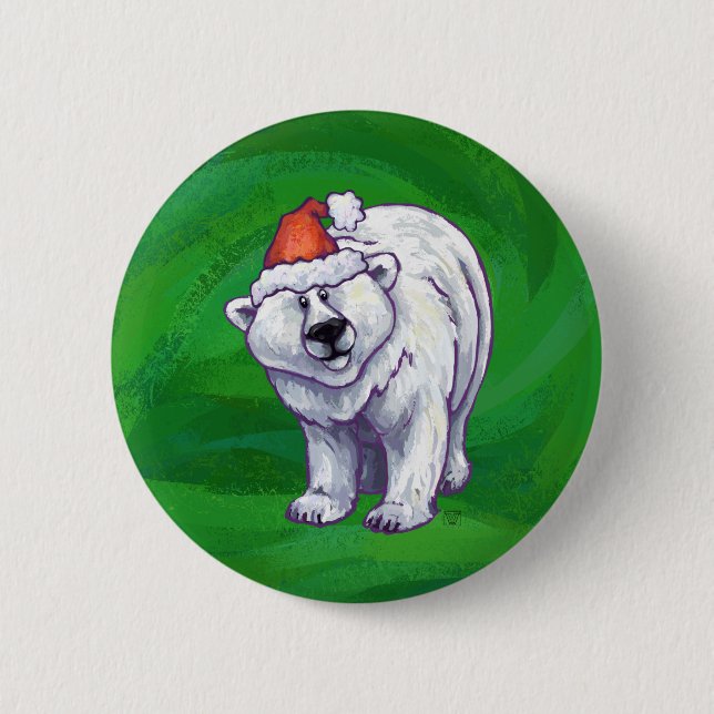 Polar Bear Christmas On Green 2 Inch Round Button (Front)