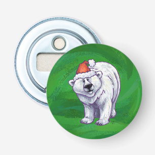 Polar Bear Christmas On Green Bottle Opener
