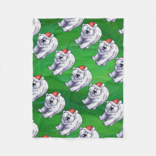 Polar Bear Christmas On Green Fleece Blanket