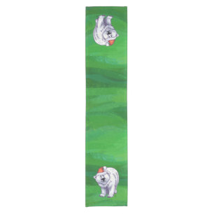 Polar Bear Christmas On Green Short Table Runner