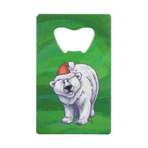 Polar Bear Christmas On Green Wallet Bottle Opener