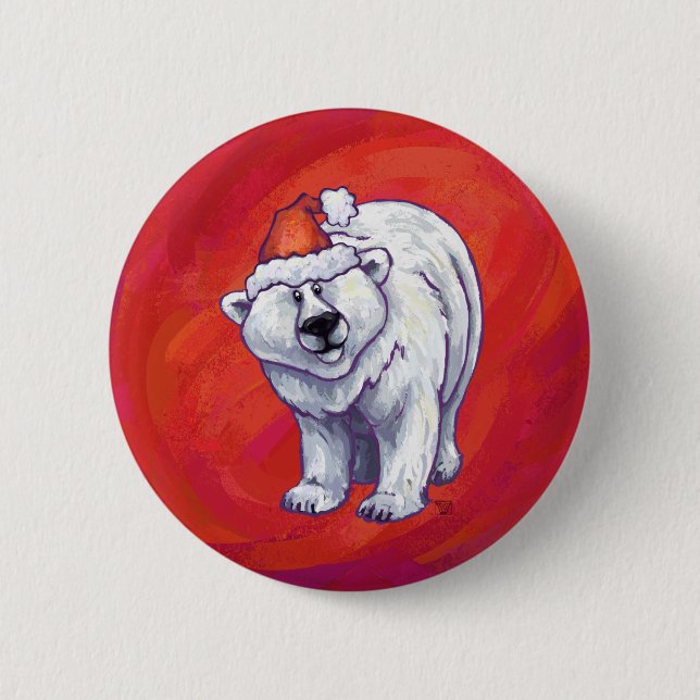 Polar Bear Christmas On Red 2 Inch Round Button (Front)