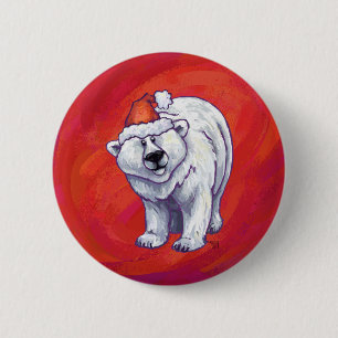 Polar Bear Christmas On Red 2 Inch Round Button