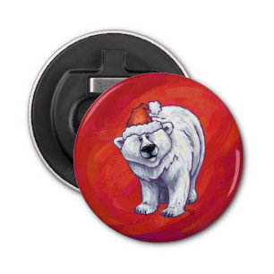 Polar Bear Christmas On Red Bottle Opener