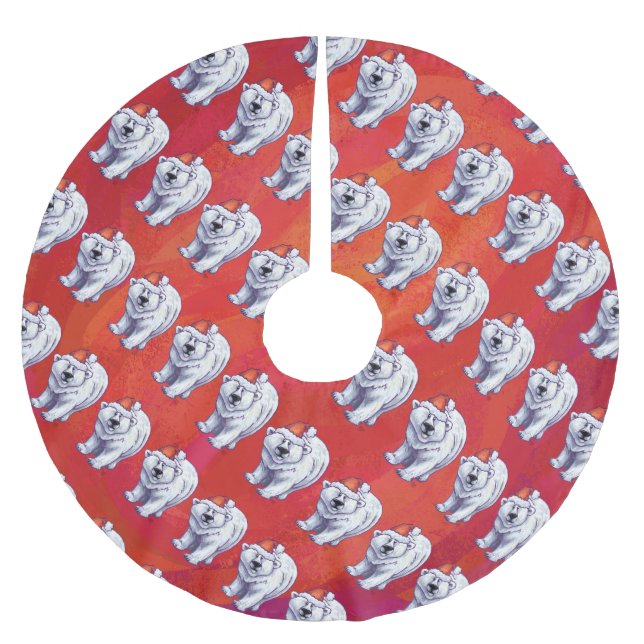 Polar Bear Christmas On Red Brushed Polyester Tree Skirt (Front)