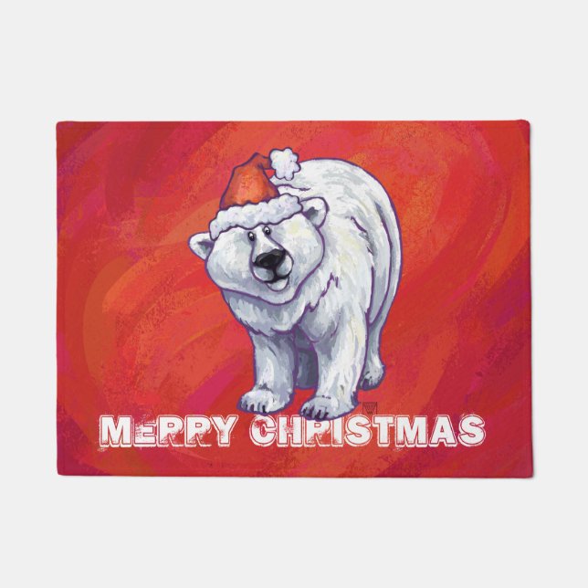 Polar Bear Christmas On Red Doormat (Front)